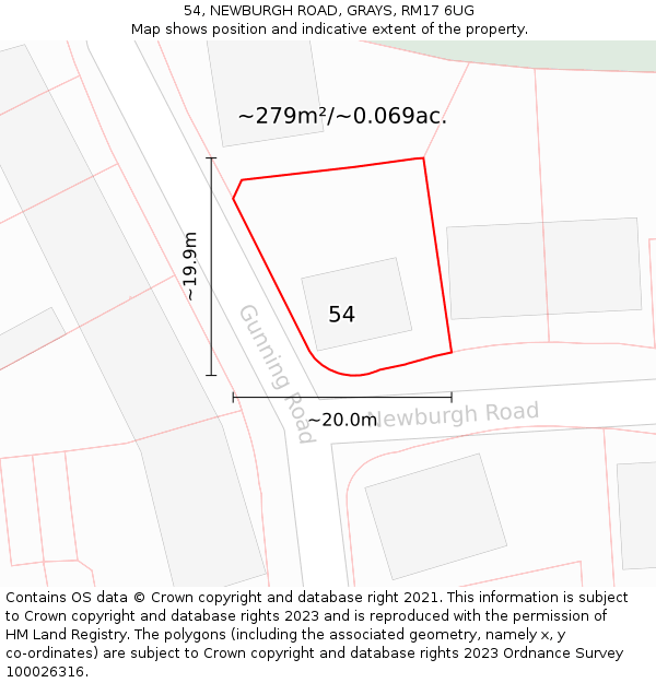 54, NEWBURGH ROAD, GRAYS, RM17 6UG: Plot and title map