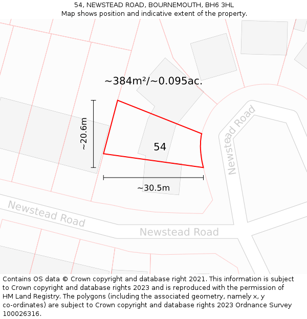 54, NEWSTEAD ROAD, BOURNEMOUTH, BH6 3HL: Plot and title map