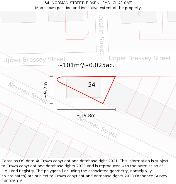 54, NORMAN STREET, BIRKENHEAD, CH41 0AZ: Plot and title map