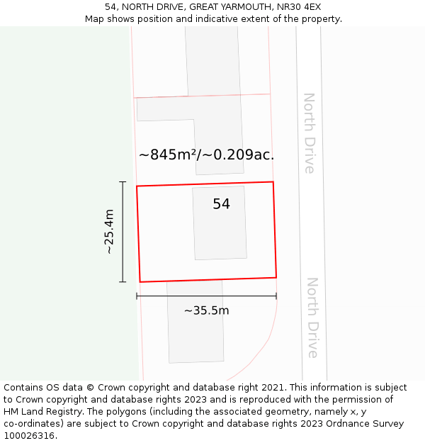 54, NORTH DRIVE, GREAT YARMOUTH, NR30 4EX: Plot and title map