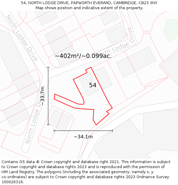 54, NORTH LODGE DRIVE, PAPWORTH EVERARD, CAMBRIDGE, CB23 3NY: Plot and title map