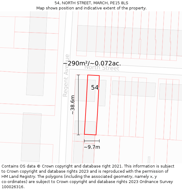 54, NORTH STREET, MARCH, PE15 8LS: Plot and title map