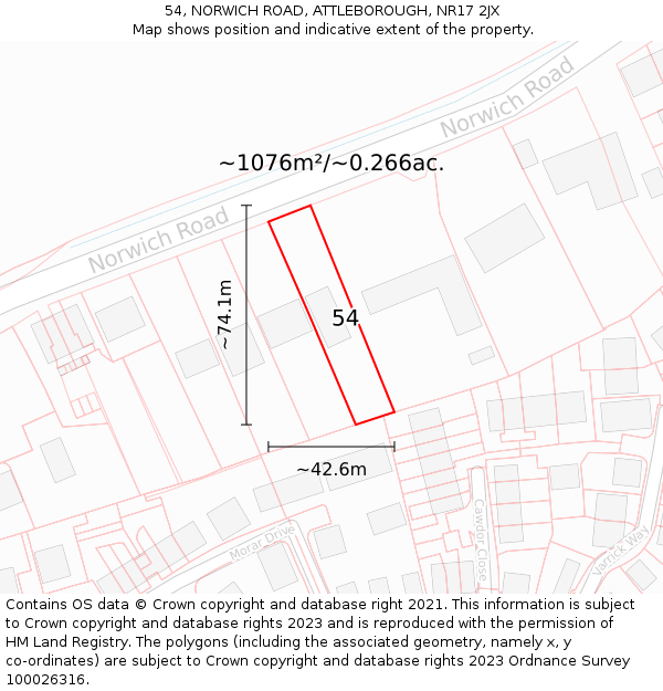 54, NORWICH ROAD, ATTLEBOROUGH, NR17 2JX: Plot and title map