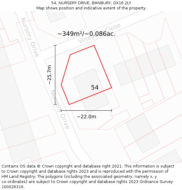54, NURSERY DRIVE, BANBURY, OX16 2LY: Plot and title map