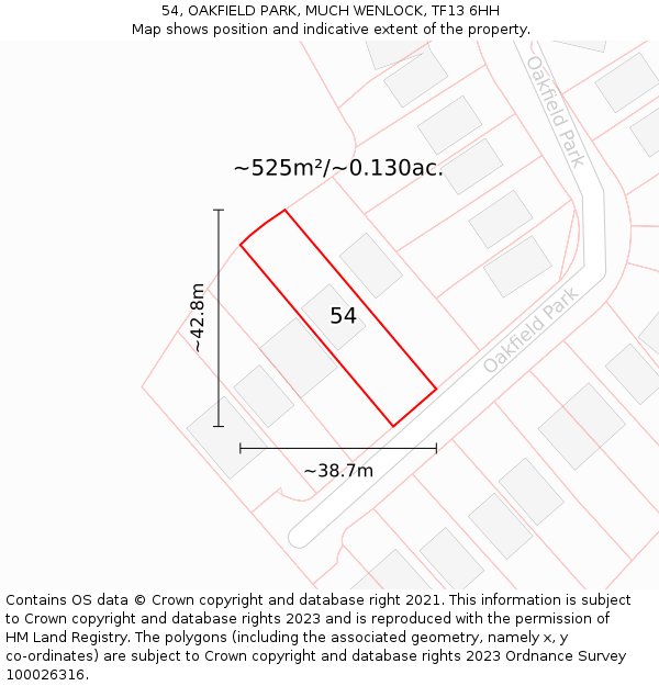 54, OAKFIELD PARK, MUCH WENLOCK, TF13 6HH: Plot and title map