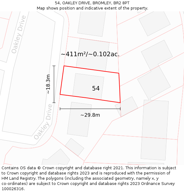 54, OAKLEY DRIVE, BROMLEY, BR2 8PT: Plot and title map