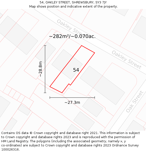 54, OAKLEY STREET, SHREWSBURY, SY3 7JY: Plot and title map