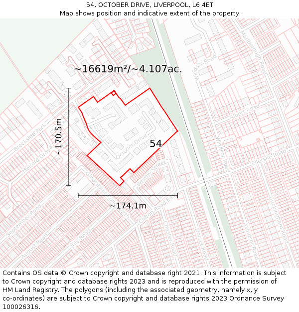 54, OCTOBER DRIVE, LIVERPOOL, L6 4ET: Plot and title map