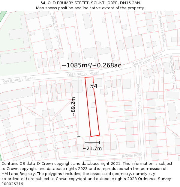 54, OLD BRUMBY STREET, SCUNTHORPE, DN16 2AN: Plot and title map