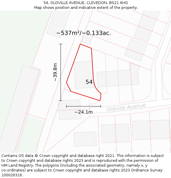 54, OLDVILLE AVENUE, CLEVEDON, BS21 6HG: Plot and title map