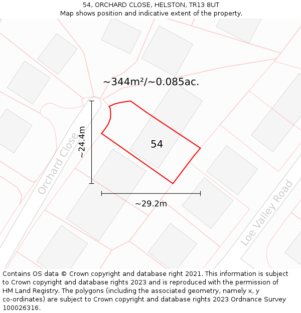 54, ORCHARD CLOSE, HELSTON, TR13 8UT: Plot and title map