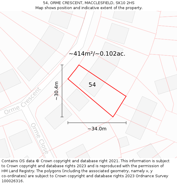 54, ORME CRESCENT, MACCLESFIELD, SK10 2HS: Plot and title map