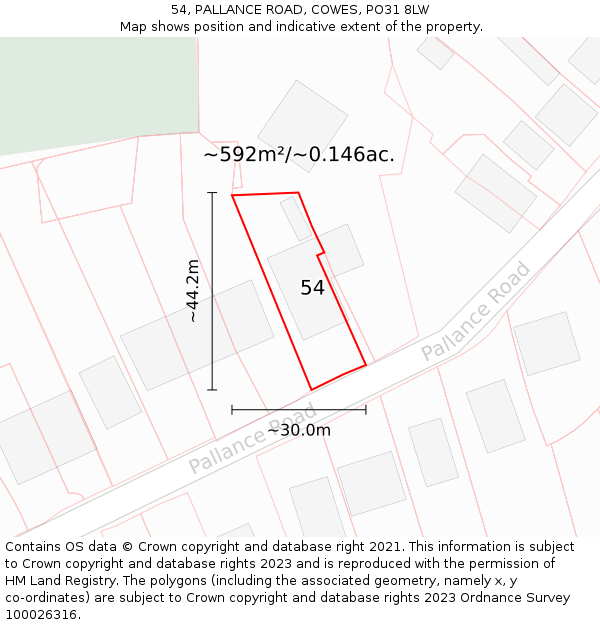 54, PALLANCE ROAD, COWES, PO31 8LW: Plot and title map