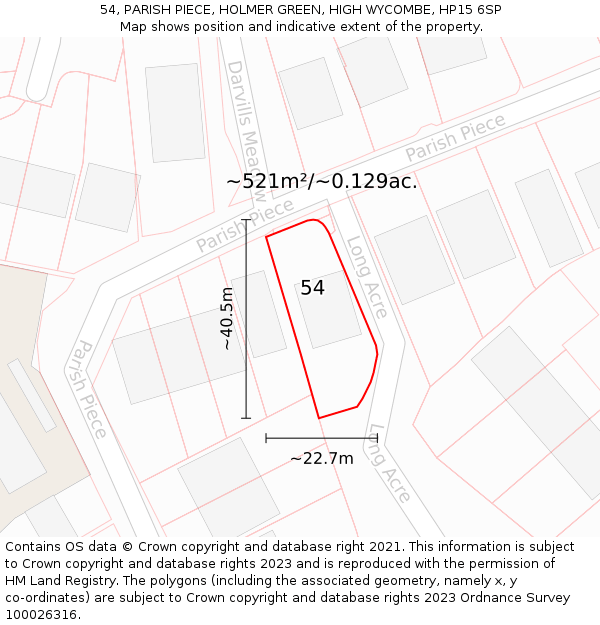 54, PARISH PIECE, HOLMER GREEN, HIGH WYCOMBE, HP15 6SP: Plot and title map