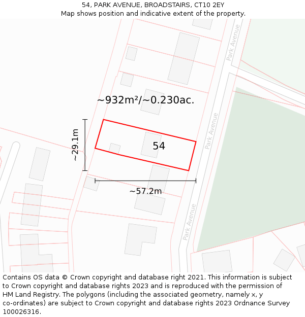 54, PARK AVENUE, BROADSTAIRS, CT10 2EY: Plot and title map