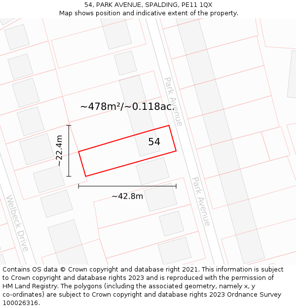 54, PARK AVENUE, SPALDING, PE11 1QX: Plot and title map