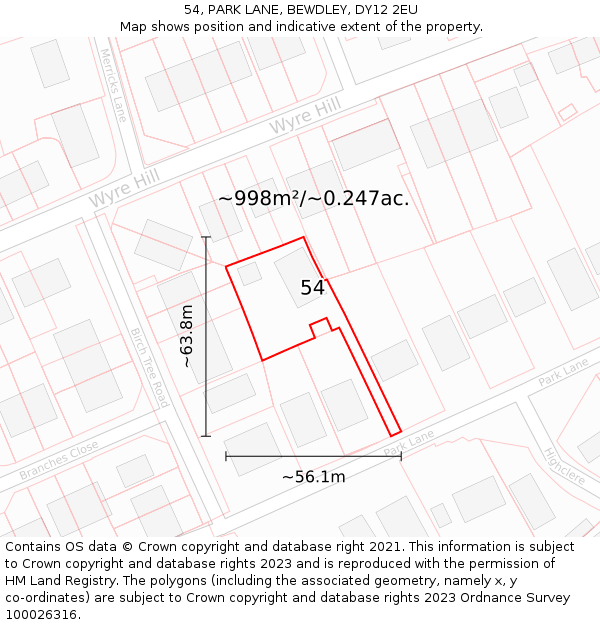 54, PARK LANE, BEWDLEY, DY12 2EU: Plot and title map