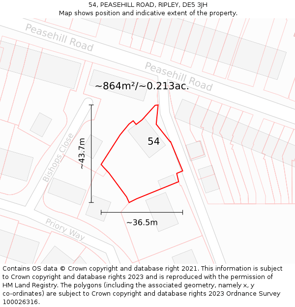 54, PEASEHILL ROAD, RIPLEY, DE5 3JH: Plot and title map