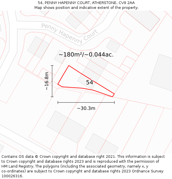 54, PENNY HAPENNY COURT, ATHERSTONE, CV9 2AA: Plot and title map