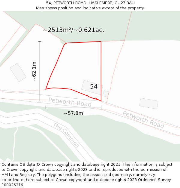 54, PETWORTH ROAD, HASLEMERE, GU27 3AU: Plot and title map