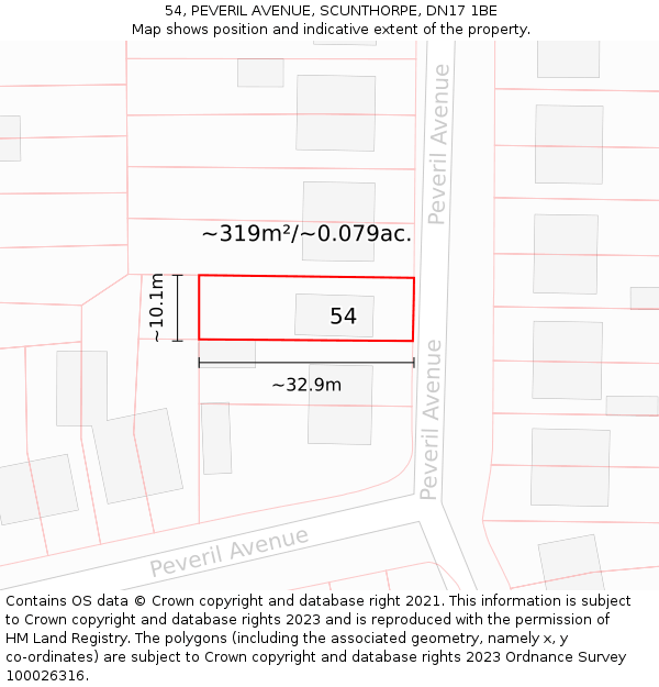 54, PEVERIL AVENUE, SCUNTHORPE, DN17 1BE: Plot and title map