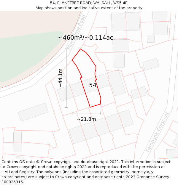 54, PLANETREE ROAD, WALSALL, WS5 4EJ: Plot and title map