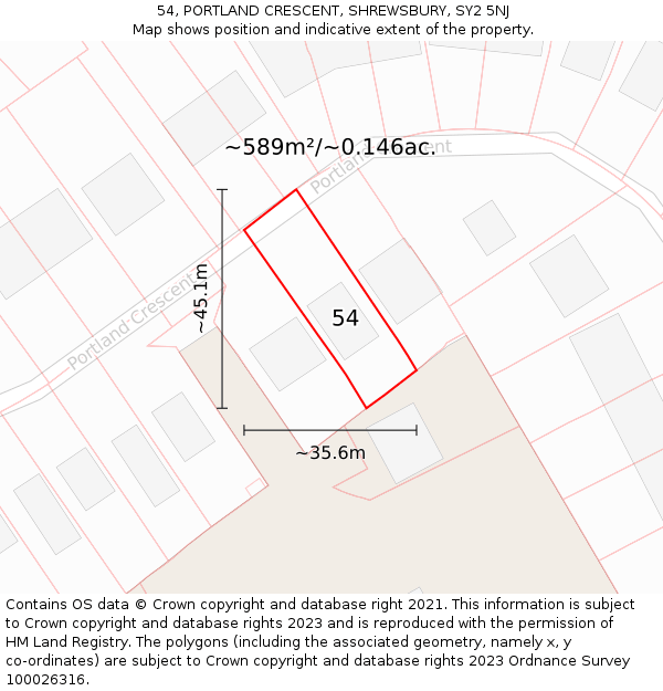 54, PORTLAND CRESCENT, SHREWSBURY, SY2 5NJ: Plot and title map