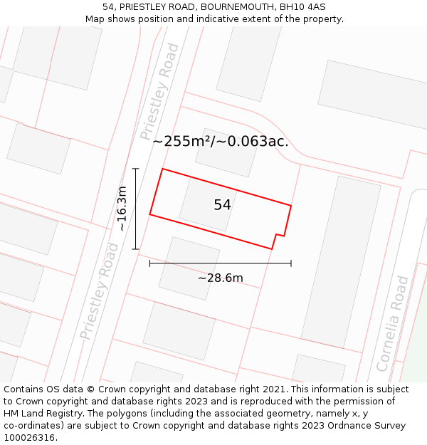 54, PRIESTLEY ROAD, BOURNEMOUTH, BH10 4AS: Plot and title map