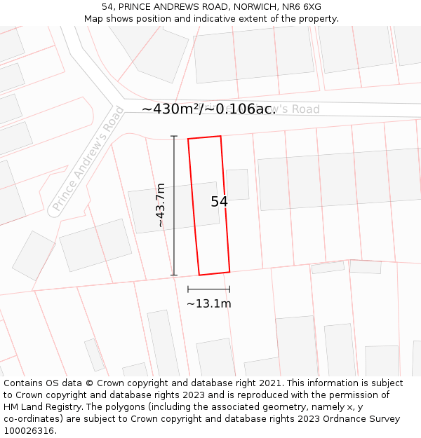54, PRINCE ANDREWS ROAD, NORWICH, NR6 6XG: Plot and title map