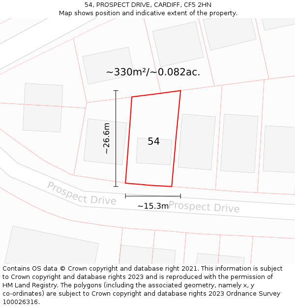 54, PROSPECT DRIVE, CARDIFF, CF5 2HN: Plot and title map