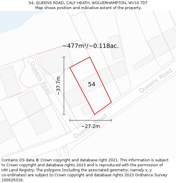 54, QUEENS ROAD, CALF HEATH, WOLVERHAMPTON, WV10 7DT: Plot and title map