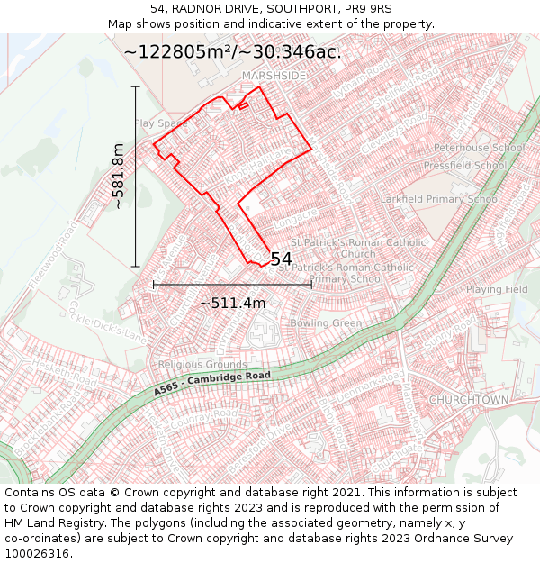 54, RADNOR DRIVE, SOUTHPORT, PR9 9RS: Plot and title map