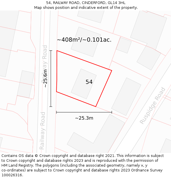 54, RAILWAY ROAD, CINDERFORD, GL14 3HL: Plot and title map