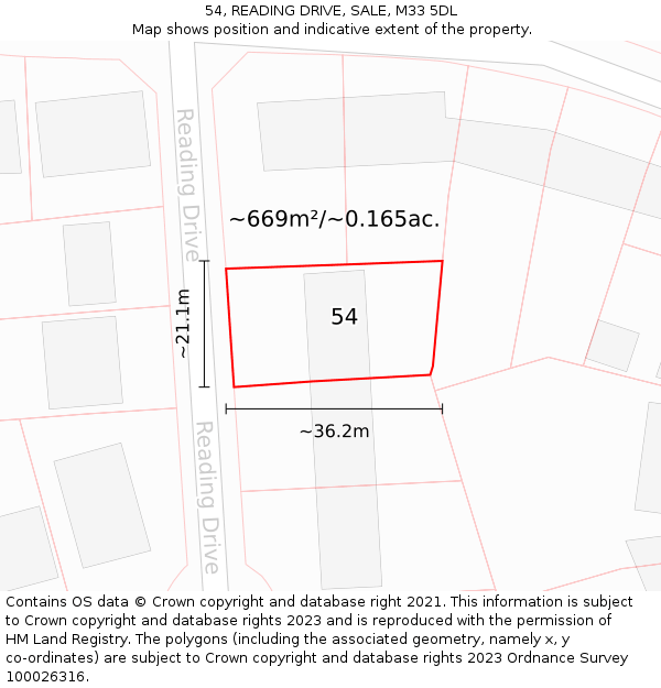 54, READING DRIVE, SALE, M33 5DL: Plot and title map