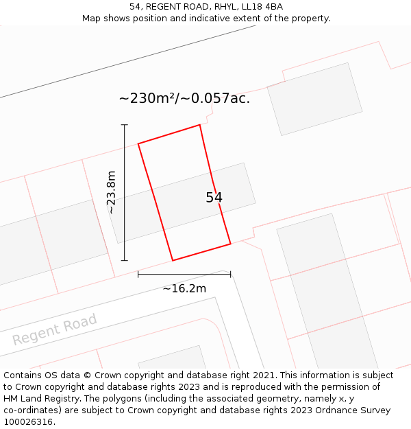 54, REGENT ROAD, RHYL, LL18 4BA: Plot and title map