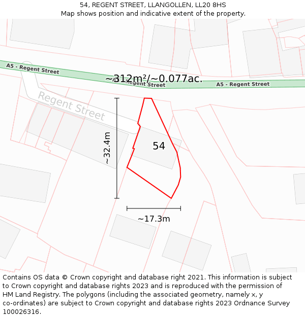 54, REGENT STREET, LLANGOLLEN, LL20 8HS: Plot and title map