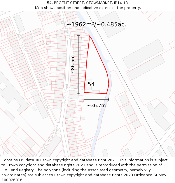 54, REGENT STREET, STOWMARKET, IP14 1RJ: Plot and title map
