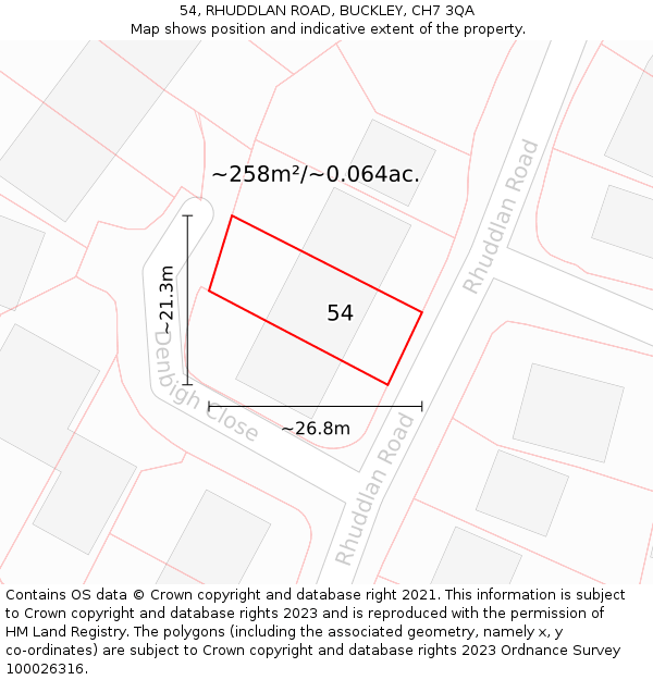 54, RHUDDLAN ROAD, BUCKLEY, CH7 3QA: Plot and title map