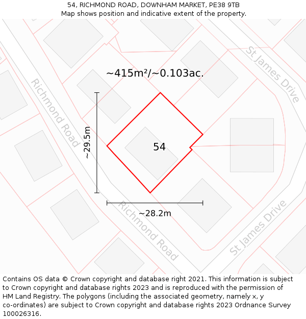 54, RICHMOND ROAD, DOWNHAM MARKET, PE38 9TB: Plot and title map