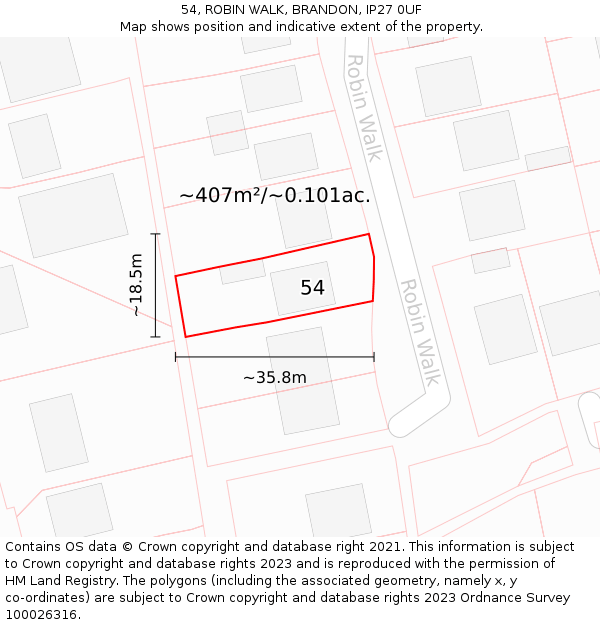 54, ROBIN WALK, BRANDON, IP27 0UF: Plot and title map