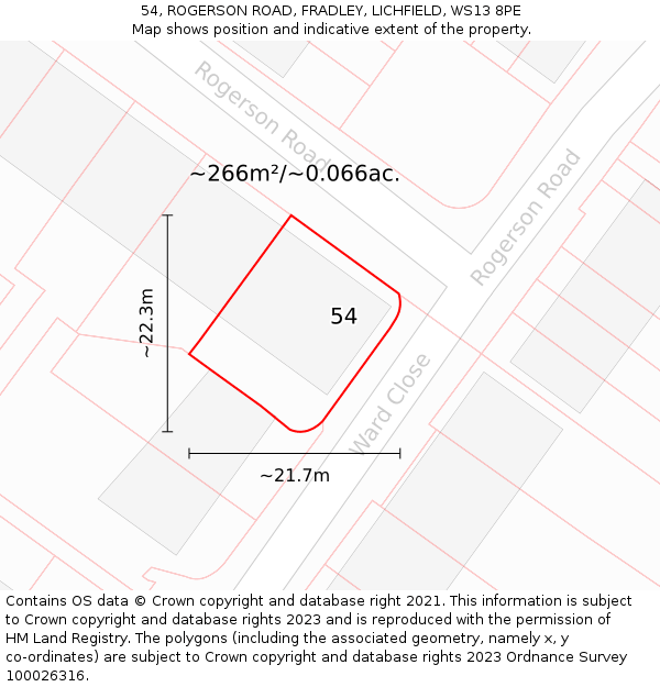 54, ROGERSON ROAD, FRADLEY, LICHFIELD, WS13 8PE: Plot and title map