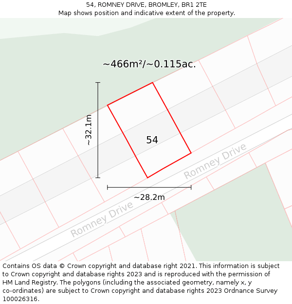 54, ROMNEY DRIVE, BROMLEY, BR1 2TE: Plot and title map