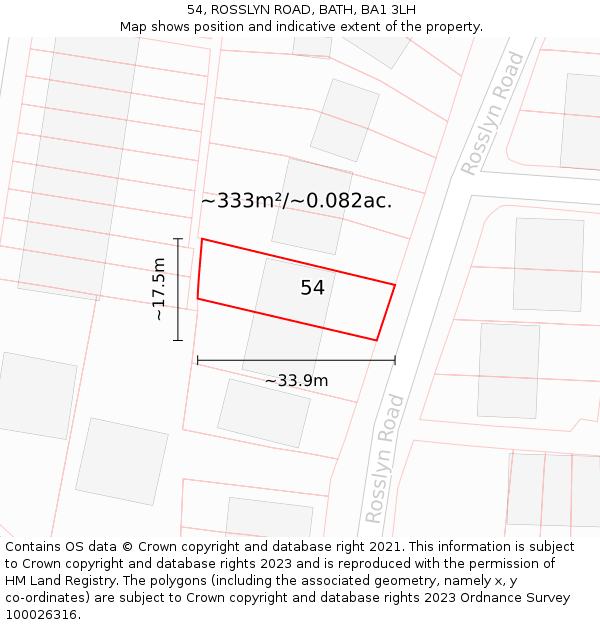 54, ROSSLYN ROAD, BATH, BA1 3LH: Plot and title map