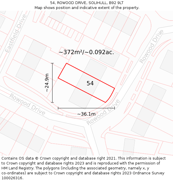 54, ROWOOD DRIVE, SOLIHULL, B92 9LT: Plot and title map