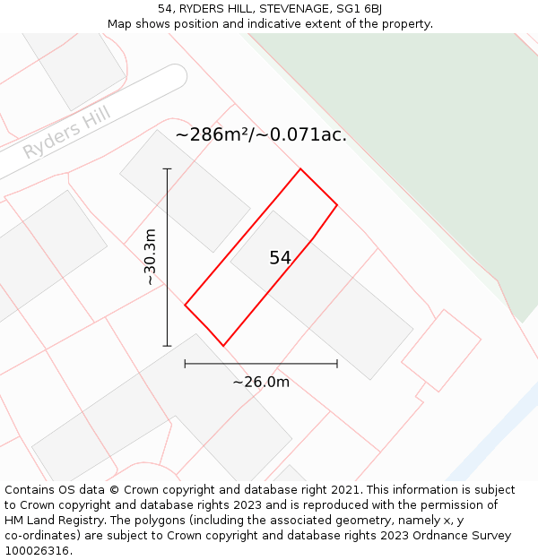 54, RYDERS HILL, STEVENAGE, SG1 6BJ: Plot and title map