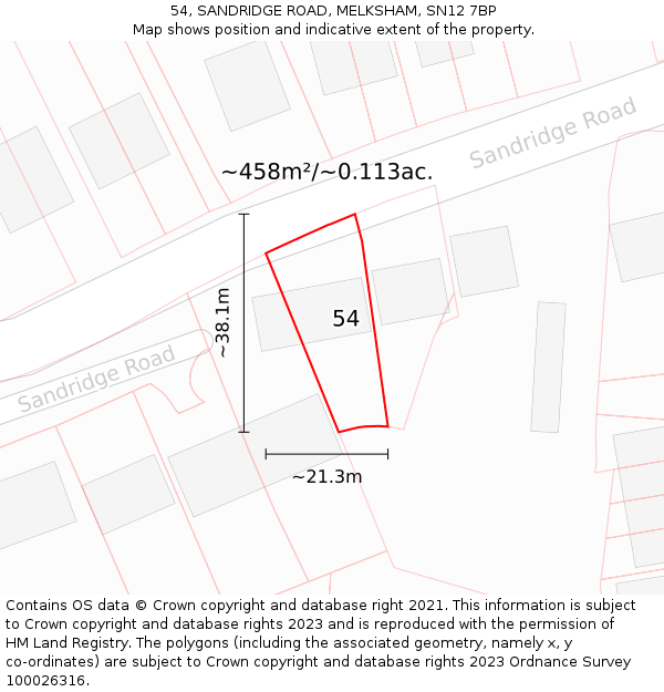 54, SANDRIDGE ROAD, MELKSHAM, SN12 7BP: Plot and title map