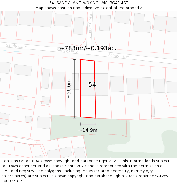 54, SANDY LANE, WOKINGHAM, RG41 4ST: Plot and title map