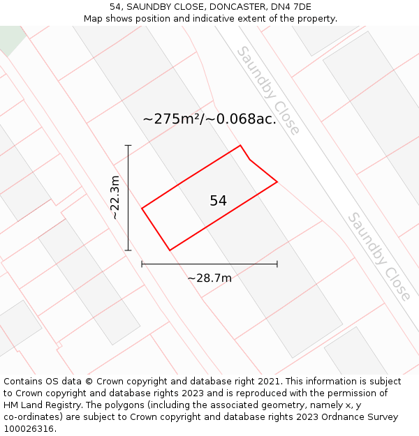 54, SAUNDBY CLOSE, DONCASTER, DN4 7DE: Plot and title map