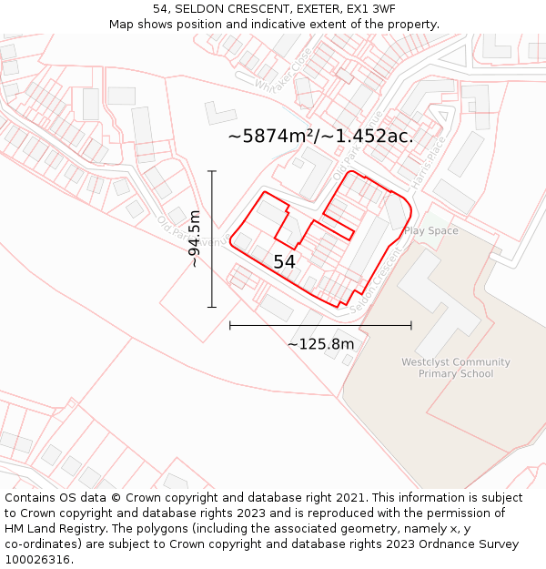 54, SELDON CRESCENT, EXETER, EX1 3WF: Plot and title map