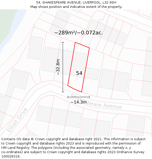 54, SHAKESPEARE AVENUE, LIVERPOOL, L32 9SH: Plot and title map